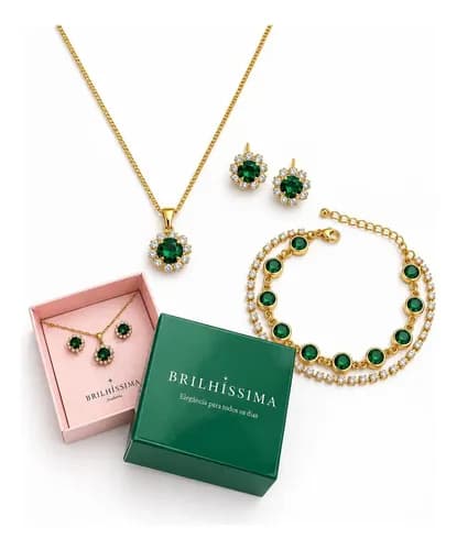 Conjunto colar, brinco e pulseira folheado